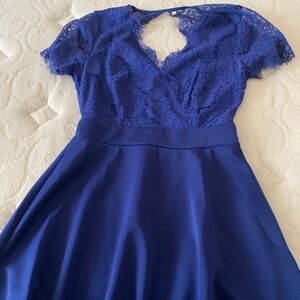 Royal blue lace v neck dress